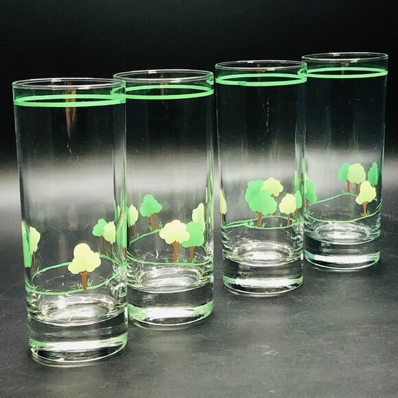 Vintage 80s Green Tree Hill Tom Collins Cocktail Highball Glass -Set of 4 - Picture 3 of 11